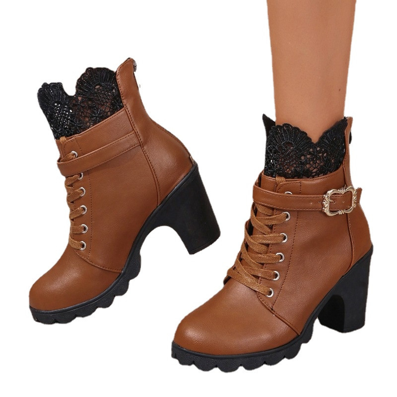 Naiste platvormsaapad 2023. aasta talvised naiste saapad Mugavad paksu kontsaga kontorisaapad naiste kingad Uued kõrge ülaosaga pitsitud lukuga naiste kingad