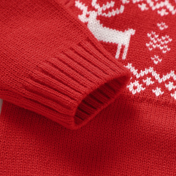 Бебешки деца Момчета Момичета Коледни пуловери с дълги ръкави Плетени червени ежедневни пуловери с кръгло деколте Новородени бебета Пуловери с елени Плетива 1-3 години