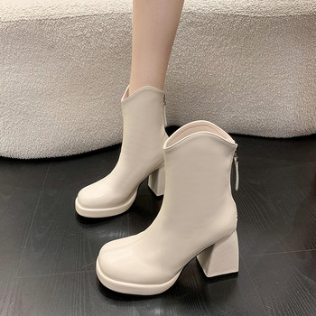 2023 Дамски обувки на платформа Дамски ботуши със заден цип Основни боти до глезена Дамски обувки с кръгли пръсти на супер висок дебел ток Дамски обувки