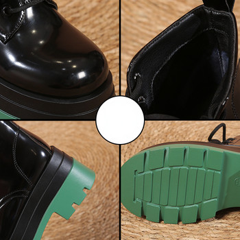 Обувки за жени 2023 г. Нови черни лачени дамски ботуши Неплъзгащи се дебели подметки Мотоциклетни ботуши Модни универсални зелени ботуши
