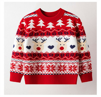 Коледен детски пуловер Есенно облекло 3-7 години Бебе момичета Момчета Плетива Пуловер Плетен пуловер 2023 Детски парти пуловери