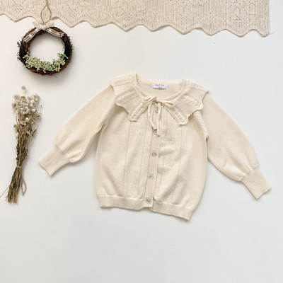 deer jonmi 2022, primăvară, noua fetițe, pulovere tricotate, guler cu volane, cardigan, haine, stil coreean, pentru copii