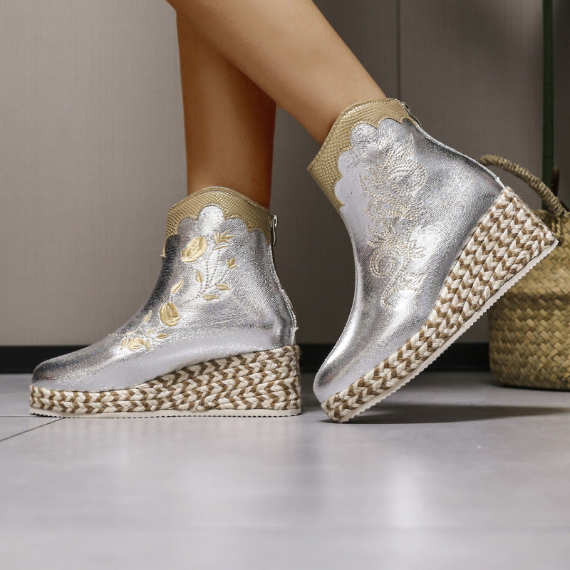 2023. aasta talvekingad naistele, retro tõmblukuga naiste poolsaapad, kiilukontsad, keskmise kontsaga naiste kingad, platvorm, tikkimine, naiste saapad