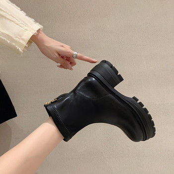 Разпродажба на дамски обувки 2023 г. Нови дамски ботуши на платформа Модерни ботуши Дамски шиещи заден цип Обувки с кръгли пръсти с масивен ток Дамски
