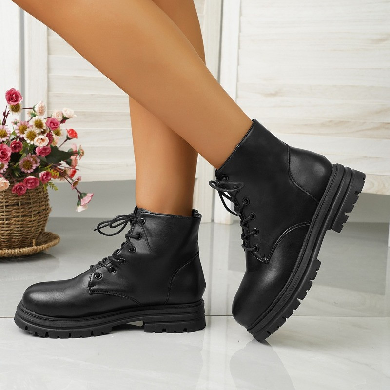 Pantofi de damă 2023 Cizme de damă cu șireturi de înaltă calitate, iarnă, vârf rotund, cu platformă solidă cu tub mijlociu, cizme la modă de dimensiuni mari