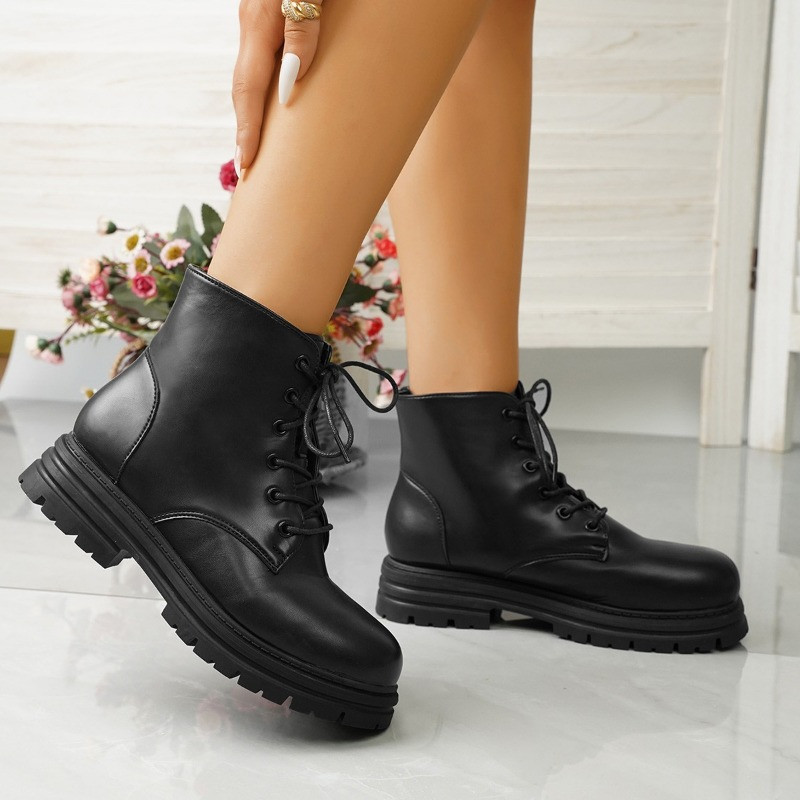 Pantofi de damă 2023 Cizme de damă cu șireturi de înaltă calitate, iarnă, vârf rotund, cu platformă solidă cu tub mijlociu, cizme la modă de dimensiuni mari