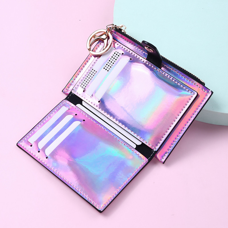 2023 Νέα μόδα διαφανές γυναικείο πορτοφόλι Κοντό PVC διαφανές κορεάτικο ολογραφικό θήκη καρτών Γυναικείες χαριτωμένες τσάντες για κέρματα