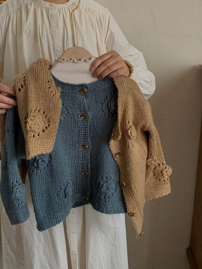 deer jonmi 2023 Uus sügisene korea stiilis laste kootud kampsunid lillelised heegeldatud õõnsad väikelapsed, tüdrukud, armsad kampsunist mantlid