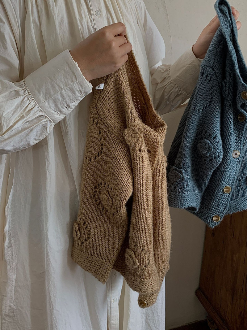 deer jonmi 2023 Uus sügisene korea stiilis laste kootud kampsunid lillelised heegeldatud õõnsad väikelapsed, tüdrukud, armsad kampsunist mantlid