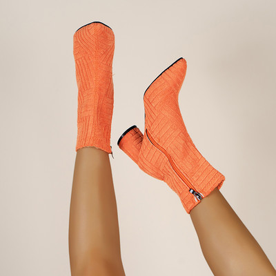 2023 új női durvasarkú magassarkú divat zöld törölköző utcai stílusú női csizma hegyes női csizma sokoldalú bokacsizma