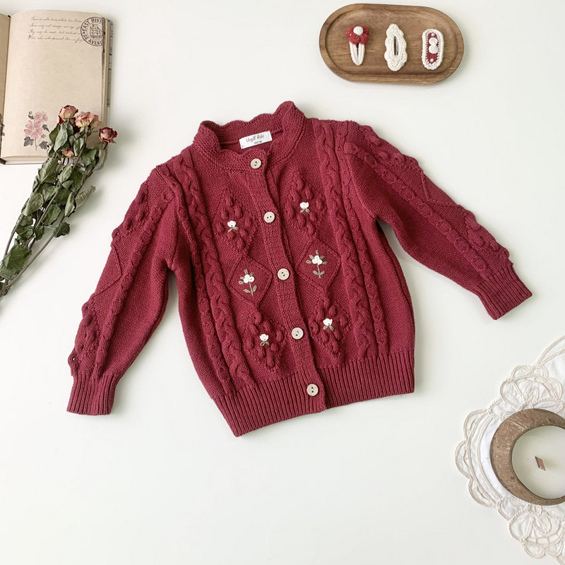 szarvas jonmi 2023 új őszi koreai stílusú gyerek hímzés kötött pulóverek baba lányoknak horgolt kardigán kabátok karácsonyi pulóver