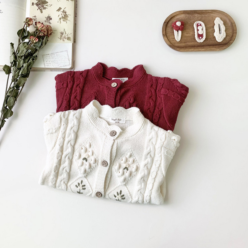 szarvas jonmi 2023 új őszi koreai stílusú gyerek hímzés kötött pulóverek baba lányoknak horgolt kardigán kabátok karácsonyi pulóver