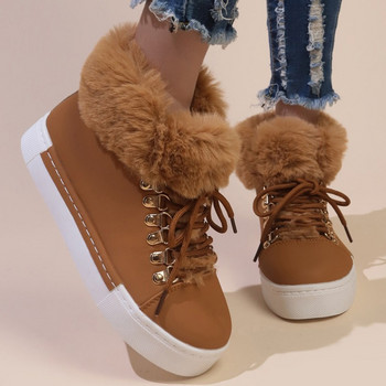 2023 Зимни топли обувки за жени Дамски боти до глезена с връзки Плоска платформа с ежедневни дамски обувки Базови големи дамски ботуши