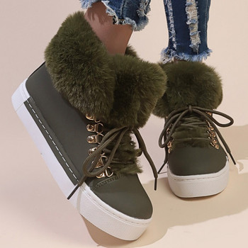 2023 Зимни топли обувки за жени Дамски боти до глезена с връзки Плоска платформа с ежедневни дамски обувки Базови големи дамски ботуши