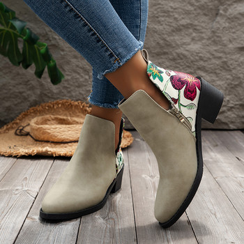 Зимни обувки за жени Страничен цип Смесени цветове Дамски боти до глезена Ежедневни дамски обувки с квадратен ток Ежедневни дамски обувки Базови дамски ботуши на нисък ток