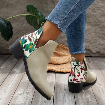 Зимни обувки за жени Страничен цип Смесени цветове Дамски боти до глезена Ежедневни дамски обувки с квадратен ток Ежедневни дамски обувки Базови дамски ботуши на нисък ток