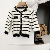 deer jonmi 2023 sügistalv beebitüdrukute kootud kampsunid Korea stiilis laste triibuline kampsun