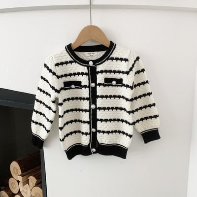 deer jonmi 2023 sügistalv beebitüdrukute kootud kampsunid Korea stiilis laste triibuline kampsun