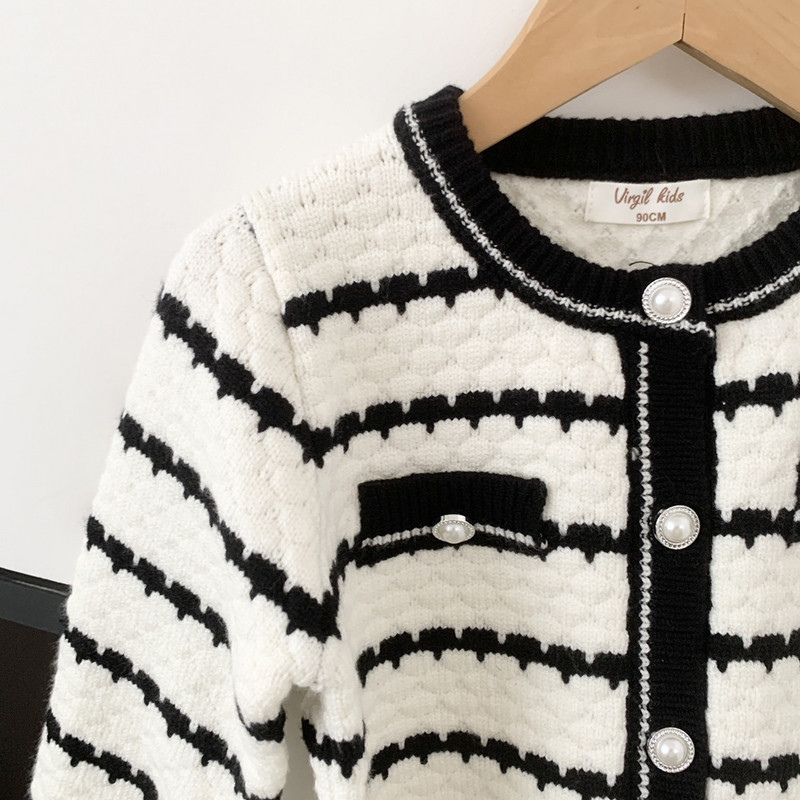 deer jonmi 2023 sügistalv beebitüdrukute kootud kampsunid Korea stiilis laste triibuline kampsun