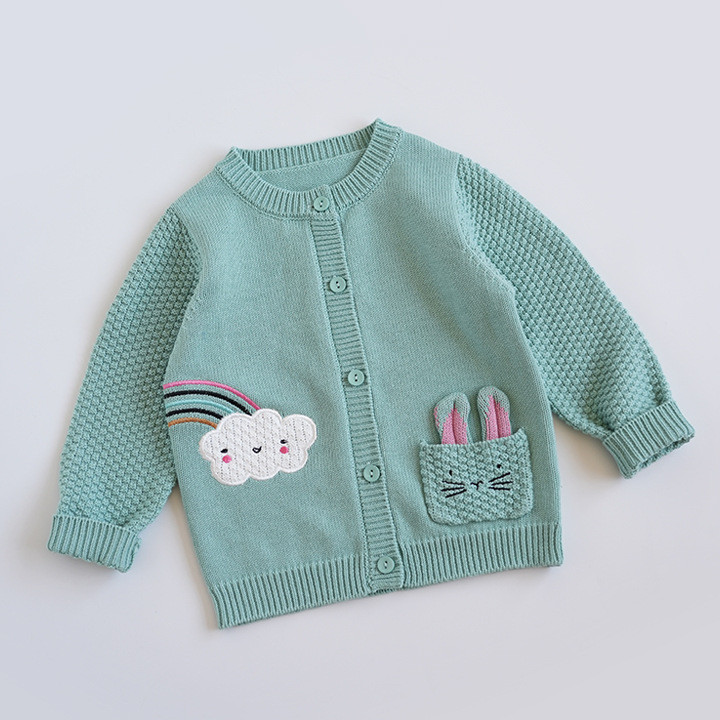 deer jonmi Nou Toamnă Bebeluși Fete Pulovere tricotate Curcubeu Broderie Copii Copii Bumbac Cardigan Palton