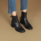 Pantofi de dama 2023 Cizme de dama cu fermoar in spate glezna Cizme de dama moderne, elegante, decoratiuni metalice pentru femei, varf patrat, toc gros, pantofi de dama