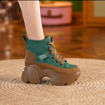 Дамски обувки 2023 Зимни дамски ботуши с платформа с кръгли пръсти Високи дантели Ежедневни дамски спортни ботуши Botas De Mujer