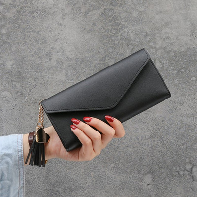 Design plic femei din piele PU portofel lung ciucuri de capacitate mare poșetă de femeie poșetă cu mai multe sloturi pentru bani Fotografie