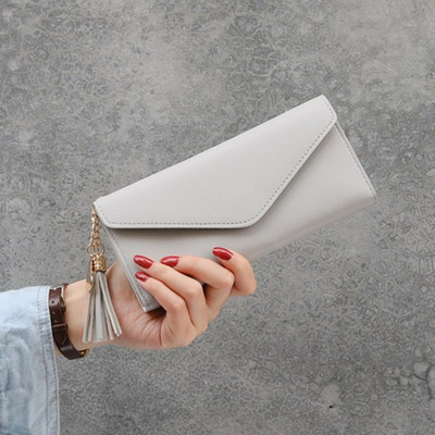 Design plic femei din piele PU portofel lung ciucuri de capacitate mare poșetă de femeie poșetă cu mai multe sloturi pentru bani Fotografie