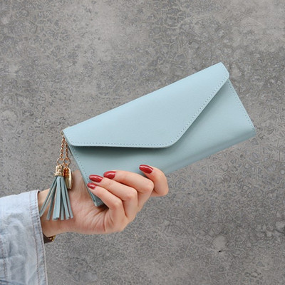 Design plic femei din piele PU portofel lung ciucuri de capacitate mare poșetă de femeie poșetă cu mai multe sloturi pentru bani Fotografie