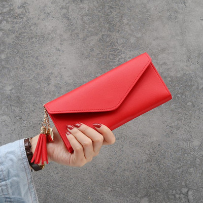 Design plic femei din piele PU portofel lung ciucuri de capacitate mare poșetă de femeie poșetă cu mai multe sloturi pentru bani Fotografie