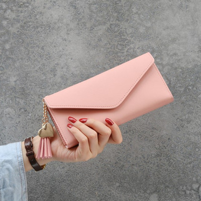 Design plic femei din piele PU portofel lung ciucuri de capacitate mare poșetă de femeie poșetă cu mai multe sloturi pentru bani Fotografie