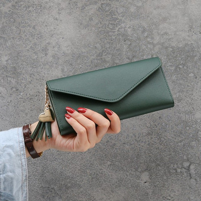 Design plic femei din piele PU portofel lung ciucuri de capacitate mare poșetă de femeie poșetă cu mai multe sloturi pentru bani Fotografie