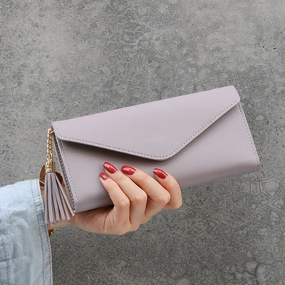 Design plic femei din piele PU portofel lung ciucuri de capacitate mare poșetă de femeie poșetă cu mai multe sloturi pentru bani Fotografie