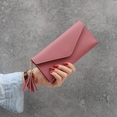 Design plic femei din piele PU portofel lung ciucuri de capacitate mare poșetă de femeie poșetă cu mai multe sloturi pentru bani Fotografie