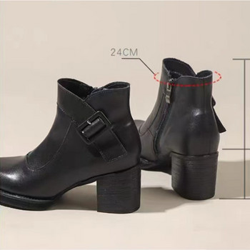 Дамски високи токчета на платформа 2023 Зимни плюшени дамски ботуши Удобни офис дамски обувки на дебел ток Модни ботуши с цип