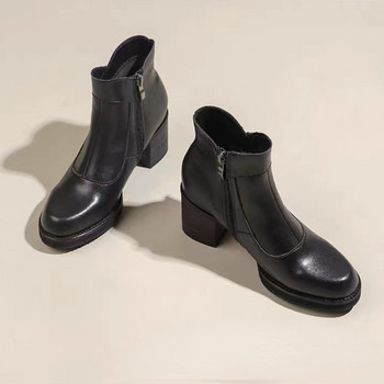 Дамски високи токчета на платформа 2023 Зимни плюшени дамски ботуши Удобни офис дамски обувки на дебел ток Модни ботуши с цип