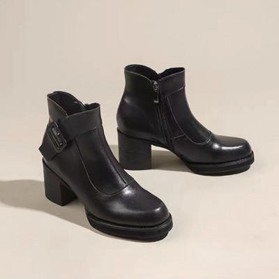 Platformă Doamnă Tocuri Înalte 2023 Iarna Pluș Cizme Femei Confortabile Toc Gros Birou Pantofi Femeie Moda Fermoar Cizme