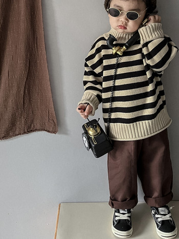 Есен Зимен Детски пуловер Къдрав Детски пуловер с високо деколте Пуловер с райета Момчета Зимен пуловер Момчета Жилетка за малко дете