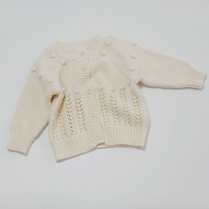 Noua iarnă pentru fetițe Pulovere tricotate cu gol în stil coreean Culoare pură Pompon Copii Copii Cardigan Paltoane