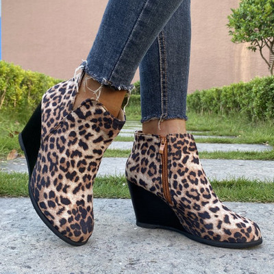 Leopard Ankle Boots Lace Up Υποδήματα Πλατφόρμα ψηλοτάκουνα Γυναικείες μπότες Slip On Γυναικεία παπούτσια Μπότες Γυναικείες Flat μπότες Botas Mujer