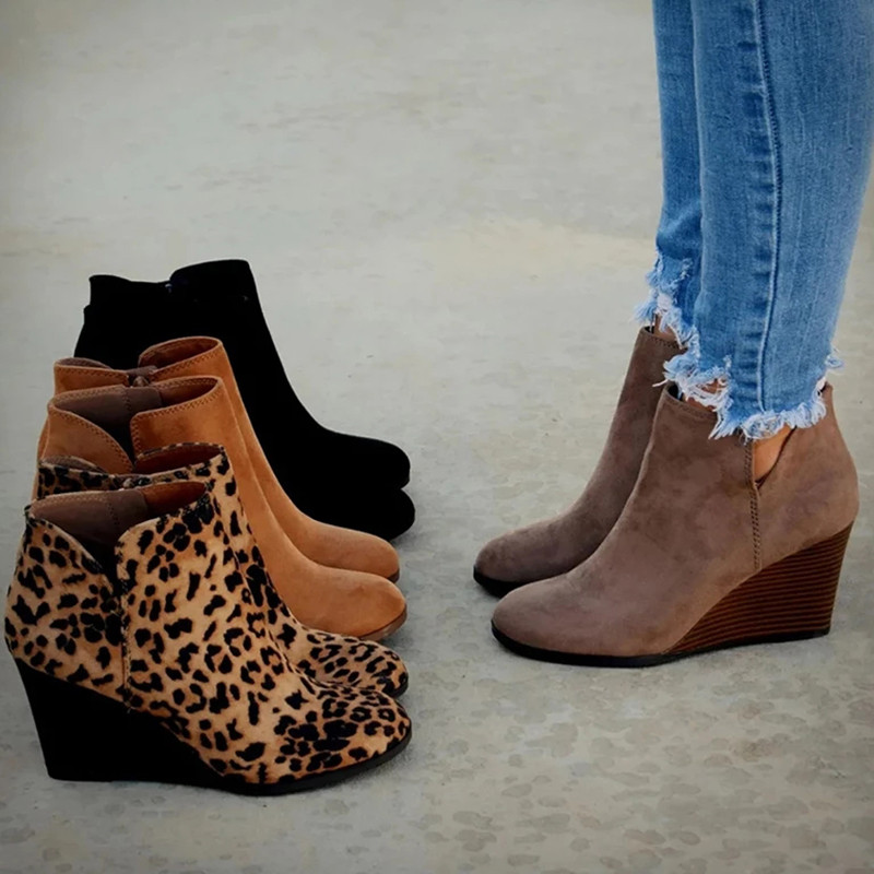 Leopard Ankle Boots Lace Up Υποδήματα Πλατφόρμα ψηλοτάκουνα Γυναικείες μπότες Slip On Γυναικεία παπούτσια Μπότες Γυναικείες Flat μπότες Botas Mujer