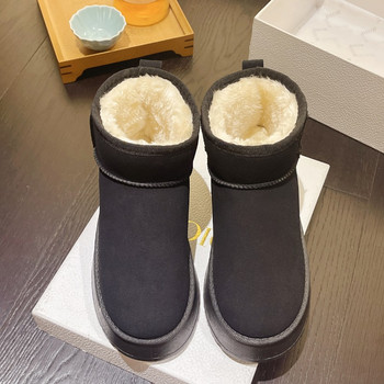 2023 Sheepskin Wool πλήρως αδιάβροχες μπότες χιονιού Γυναικείες μίνι μπότες για κορίτσια Κοντές μπότες ζεστού χειμώνα με χοντρή σόλα Γυναικεία παπούτσια Botas Mujer