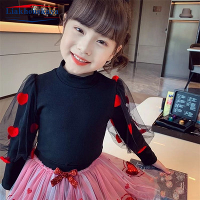 90-140 cm Suvine kevadine tüdrukute T-särk Moodne kahekihiline pikkade varrukatega tüdrukute lapsed, uued topid Lasteriided Väikelaste tüdrukute riided