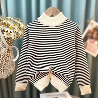 Uued lapsed Beebidele Tüdrukutele Poiste Kampsun Sügistalvine Täisvarrukatega Vikerkaare Triibud Pullover Kampsun Väikelaste Laste Kootud Kampsun