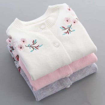 Ζακέτα για κορίτσια για κορίτσια Βρεφικά κορίτσια πουλόβερ Υπέροχα λευκά καθημερινά ρούχα Φθινοπωρινά παιδικά κεντήματα όμορφο παλτό για παιδιά 2-7 ετών