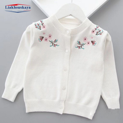 Fete Cardigan Pentru Fete Bebeluși Fetițe Pulover Minunat Alb Haine Casual Toamna Copii Brodează Frumos Manton Pentru Copii 2-7 Ani