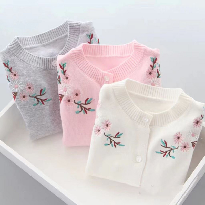 Fete Cardigan Pentru Fete Bebeluși Fetițe Pulover Minunat Alb Haine Casual Toamna Copii Brodează Frumos Manton Pentru Copii 2-7 Ani