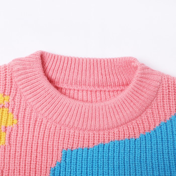 Бебешки пуловери за момиченца за малки деца Есен Зима Многоцветен мек плетен пуловер Детски пуловер с кръгло деколте Свободни палта Връхни дрехи 2-8 г.