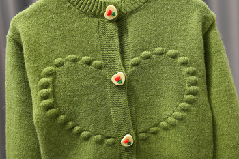 Παιδικά ρούχα Ζακέτα πουλόβερ για κορίτσια Μόδα Κεντητό χέρι Κουμπί Καρδιά Πλεκτή Ζακέτα Κορίτσια Μωρό Ανοιξιάτικο Πουλόβερ Φθινοπώρου
