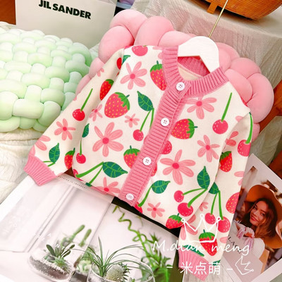 Lasteriided Kardigan Kampsun Tüdrukute Mood Käsitsi tikitud Südamenööb Koo Kardigan Tüdrukute Beebi Kevad-Sügiskampsun